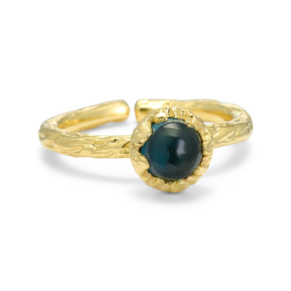 PURE By Nat Gold Adjustable Ring With Blue Gemstone