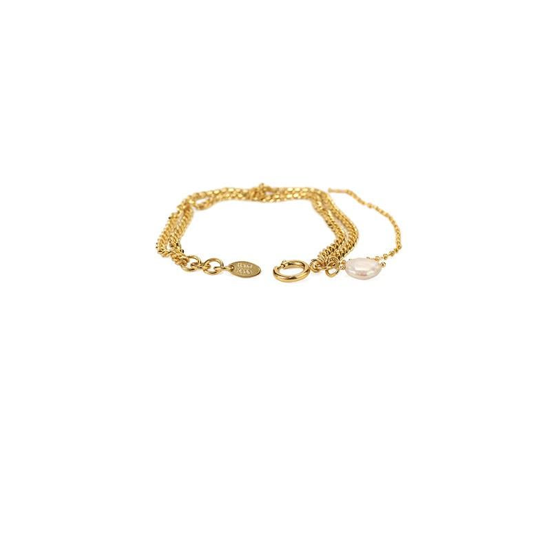 Chain &amp; Pearl Bracelet - Gold
