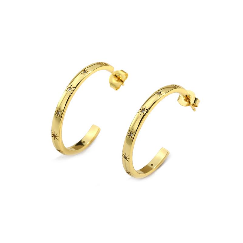 Cubic Zirconia Star Hoop Earrings - Gold